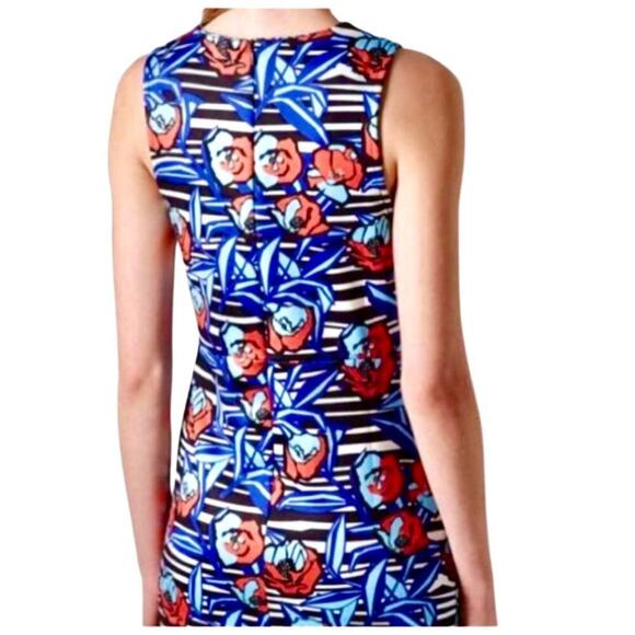 TOPSHOP Dress Floral Mini Sleeveless High Neck Scuba Stripe Blue Pink Black 6 - Picture 2 of 8